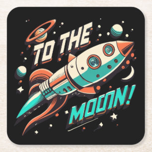Vintage-Rakete zum Mond Rechteckiger Pappuntersetzer