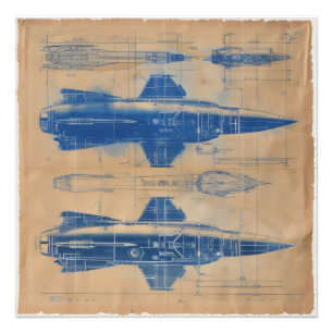 Vintage-Raketen-Blueprint Fotodruck