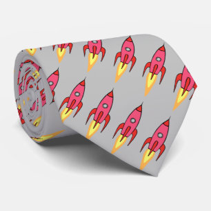 Vintage-Raketen-Schiff-Muster Weltraum Hot Pink Krawatte
