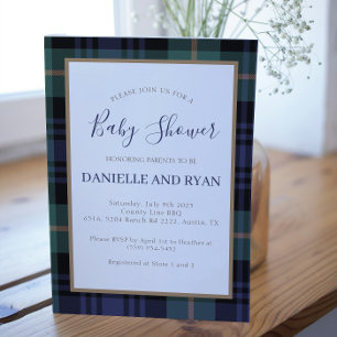 Vintage Ralph Baby Shower Karo Junge Blau Einladung