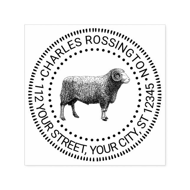 Vintage Ram Sheep Zeichn #1 Namensadresse Permastempel (Design)