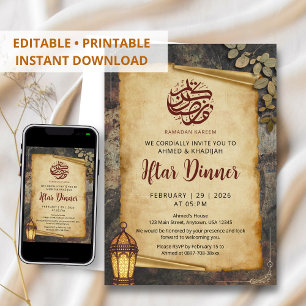 Vintage-Ramadan-Iftar-Dinner im Scroll-Stil Einladung