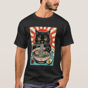 Vintage Ramen Katze isst Nudeln Japanisches Essen T-Shirt