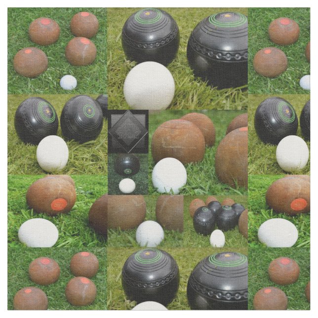 Vintage Rasenbowls FotoCollage, Stoff (Nahaufnahme)