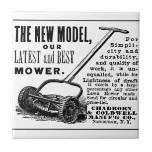 Vintage-Rasenmäher-Werbung Fliese