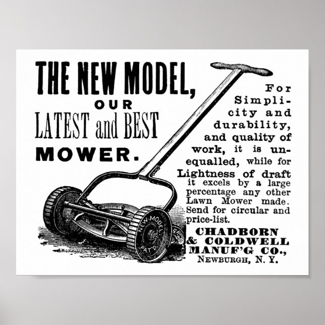 Vintage-Rasenmäher-Werbung Poster (Vorne)