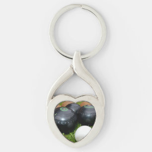 Vintage Rasenschüsseln und Jack, Metallschlüssel Schlüsselanhänger