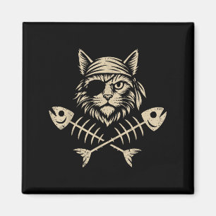 Vintage Rate Maine Coon Cat Crossbones Halloween Magnet