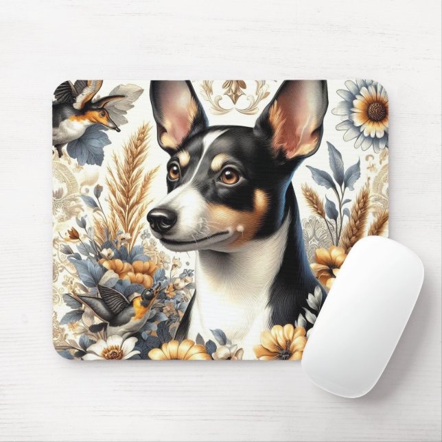Vintage Ratte Terrier Illustration Mousepad (Mit Mouse)