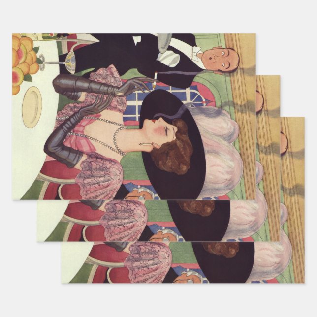 Vintage rauchende Frau Zigarette Drink Champagner Geschenkpapier Set (Set)