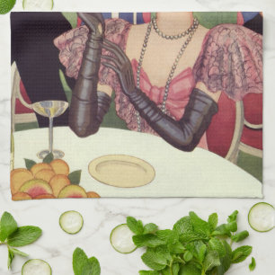 Vintage rauchende Frau Zigarette Drink Champagner Geschirrtuch