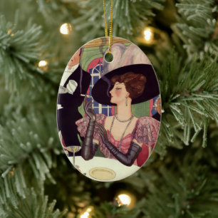 Vintage rauchende Frau Zigarette Drink Champagner Keramikornament