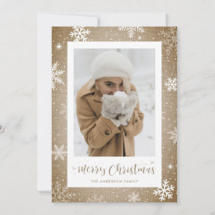 Vintage-Rauhleinen-Foto-Weihnachtskarten Feiertagskarte