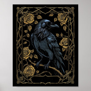 Vintage Raven Tarot Card Gothic Wiccan Pagan Hexe Poster