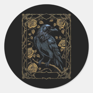 Vintage Raven Tarot Card Gothic Wiccan Pagan Hexe Runder Aufkleber