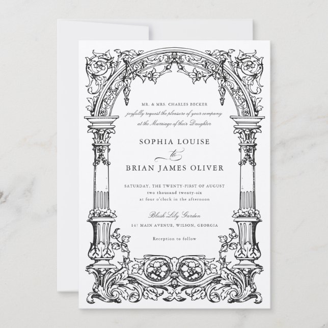 Vintage Reben Ornament Rahmen Elegante Kraft Einladung (Vorderseite)