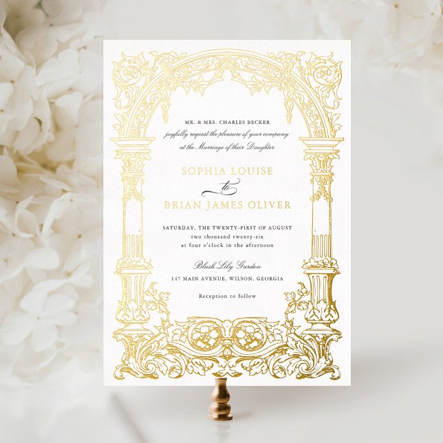 Vintage Reben Ornament Rahmen Real Gold Folieneinladung (Von Creator hochgeladen)