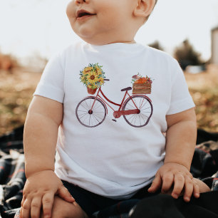 Vintage Red Bicycle Sunflowers & Pumpkins  Baby T-shirt