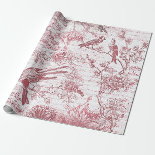 Vintage Red Birds Blume Französisch Script Geschenkpapier