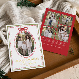 Vintage Red Bow Christmas 5 Photo Folien Feiertagskarte