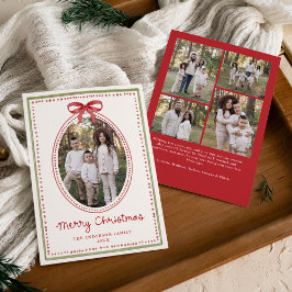 Vintage Red Bow Cream Christmas 5 Photo Feiertagskarte