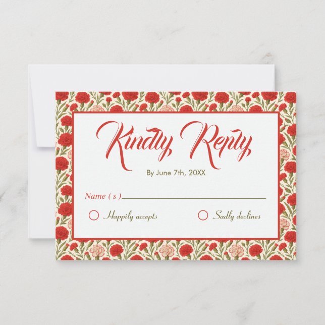 Vintage Red Carnation Blume Hochzeit RSVP Karte (Vorderseite)