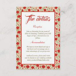 Vintage Red Carnation Blume Hochzeitdetails Begleitkarte