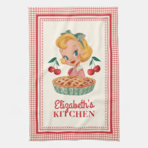 Vintage Red Cherry Gingham Kitchen Towel