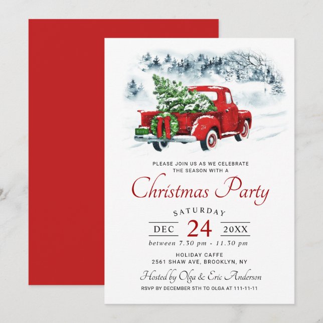 Vintage Red Farm Truck Weihnachtsfeier Einladung (Vorne/Hinten)