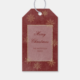 Vintage Red & Gold Glitzer Snowflakes Geschenkanhänger