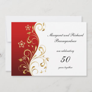 Vintage Red Gold Wirbel 50. Hochzeitstag Einladung