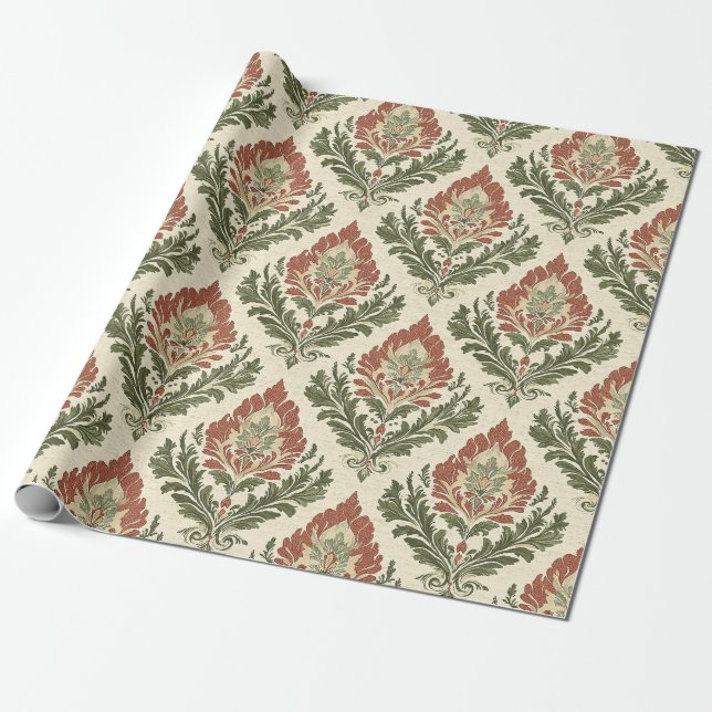 Vintage Red Green Damask Pattern (5) Geschenkpapier (Ungerollt)