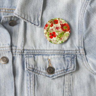 Vintage Red Green Poppies Sommer-Wildblumen Button