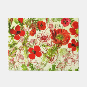 Vintage Red Green Poppies Sommerliche Wildblumen Fußmatte