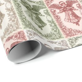 Vintage red green white floral Victorian angel  Geschenkpapier