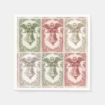 Vintage red green white floral Victorian angel 