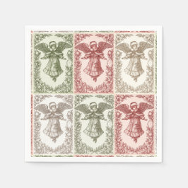 Vintage red green white floral Victorian angel  Serviette