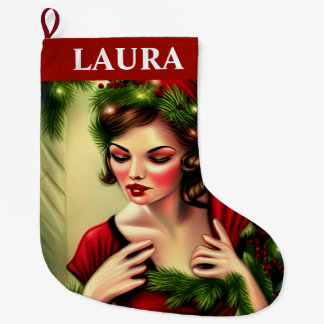 Vintage Red Lady Retro Großer Weihnachtsstrumpf