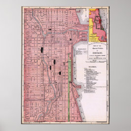 Vintage Red Map of Chicago Poster 1897