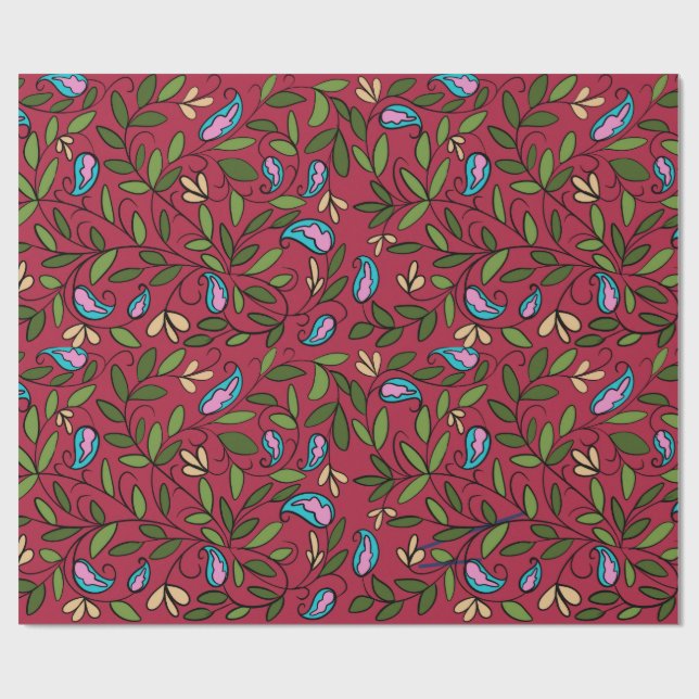 Vintage Red Paisley & Leaf Botanical Wrapping  Geschenkpapier (Flach)
