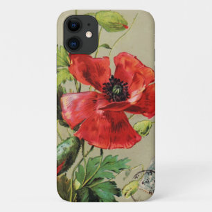VINTAGE RED POPPY-BLUME IN GRAU iPhone 11 HÜLLE