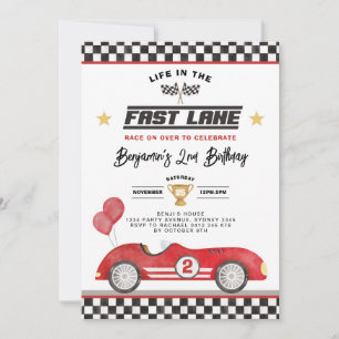 Vintage Red Race Car Fast Lane Boy Geburtstagspart Einladung