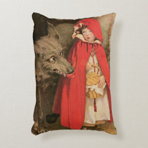 Vintage Red Riding Hood und Big Bad Wolf Dekokissen