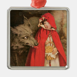 Vintage Red Riding Hood und Big Bad Wolf Ornament Aus Metall