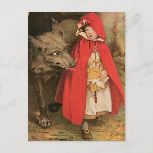 Vintage Red Riding Hood und Big Bad Wolf Postkarte