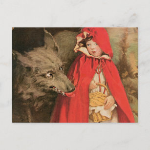 Vintage Red Riding Hood und Big Bad Wolf Postkarte