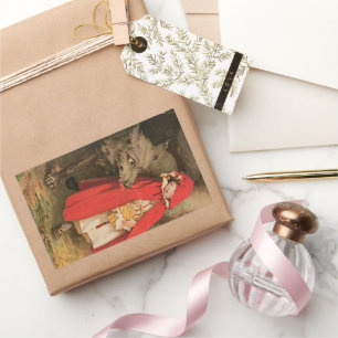 Vintage Red Riding Hood und Big Bad Wolf Rechteckiger Aufkleber