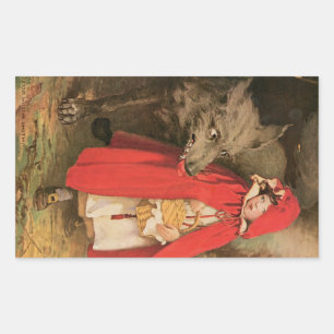 Vintage Red Riding Hood und Big Bad Wolf Rechteckiger Aufkleber