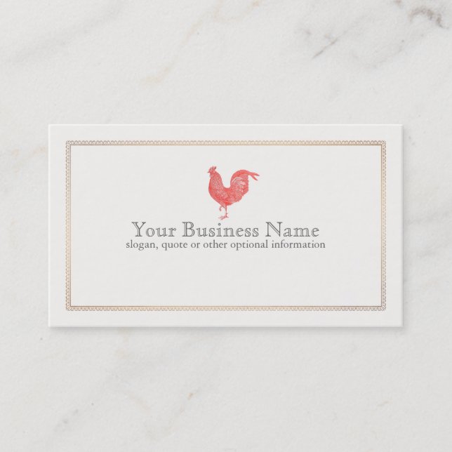Vintage Red Rooster Etching Business Card Visitenkarte (Vorderseite)