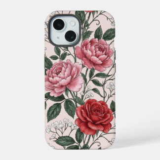 Vintage Red Rose and Pink Peony Floral Phone Case iPhone 15 Hülle